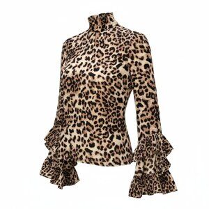 NWT INA Animal Print Ruffle Sleeve Blouse